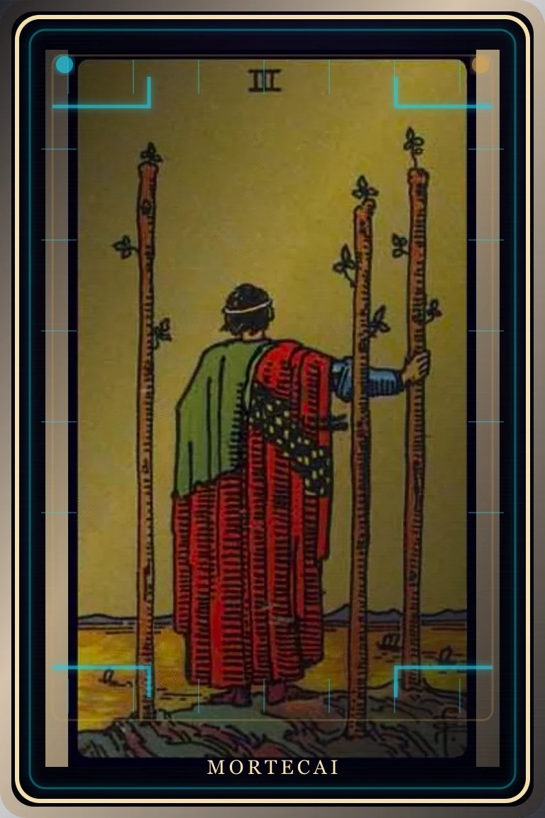 Three of Wands tarot card artwork